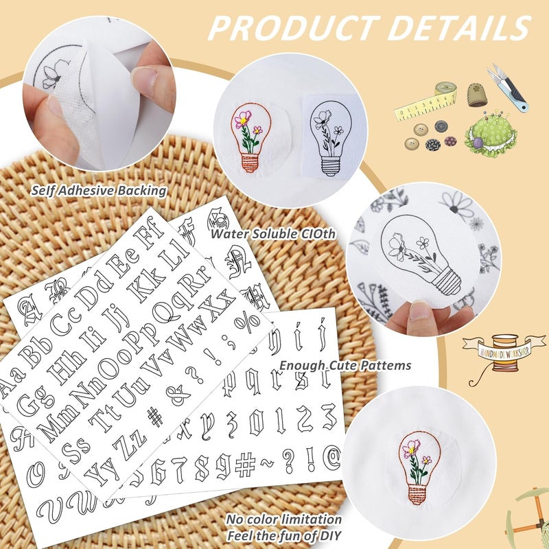 CRASHOT Water Soluble Stabilizer Embroidery Pattern - Letter Alphabet Stick & Stitch Embroidery Paper Wash Away, Number Hand Sewing Patterns for T-Shirt Bag Towel (4 Sheets) - Image 4